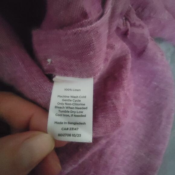 Talbots Popover Shirt Plus 3X Linen Long Sleeve Roll Tab 100% Linen Top Pink - Picture 12 of 12